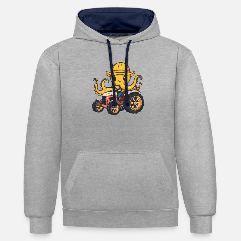 Exploitant de tracteurs pieuvres - Sweat à capuche contrasté - gris chiné/bleu marine