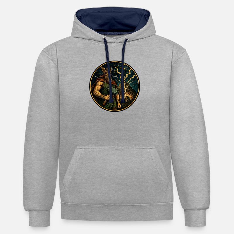 Thor avec un marteau - Sweat à capuche contrasté - gris chiné/bleu marine