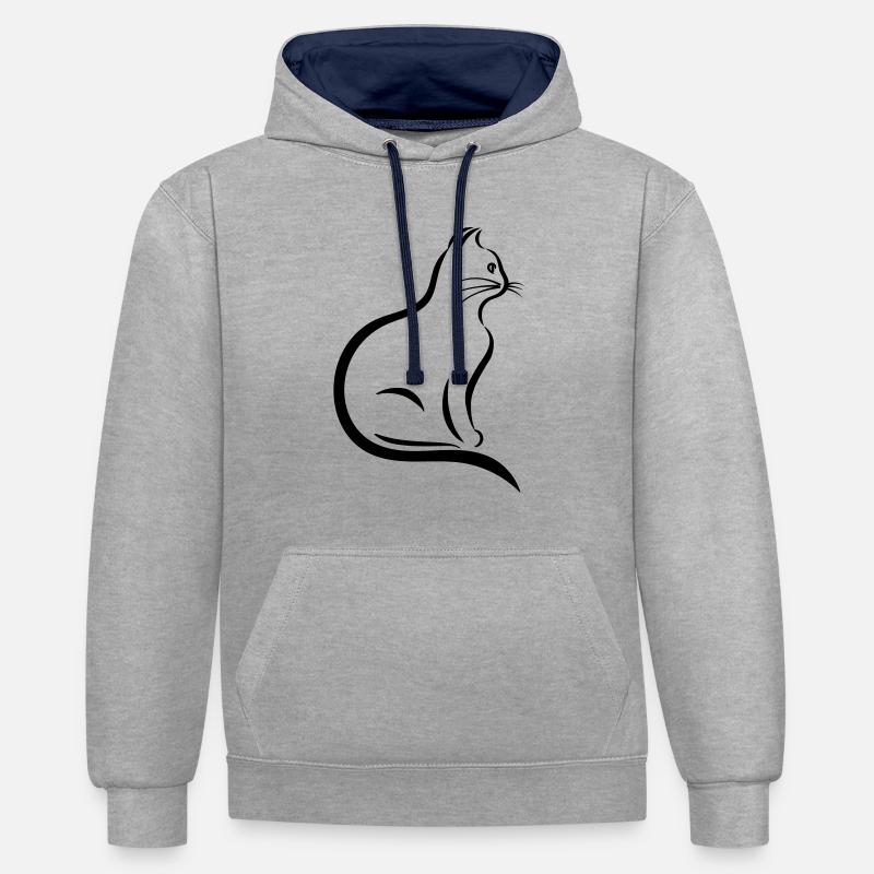 Sweet outlined cat - Contrast hoodie - heather grey/navy