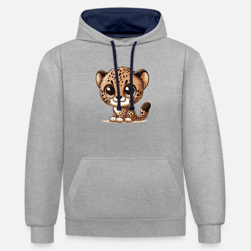 Bébé guépard - Sweat à capuche contrasté - gris chiné/bleu marine