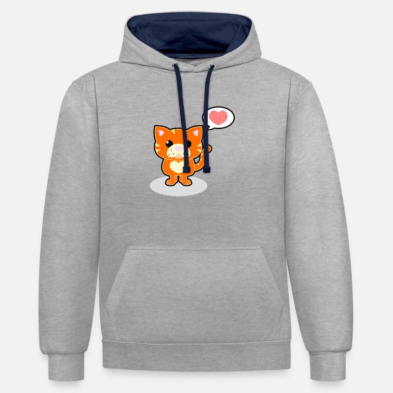 chat doux - Sweat à capuche contrasté - gris chiné/bleu marine