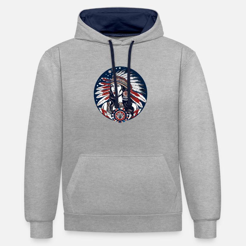 Folklore américain - Sweat à capuche contrasté - gris chiné/bleu marine