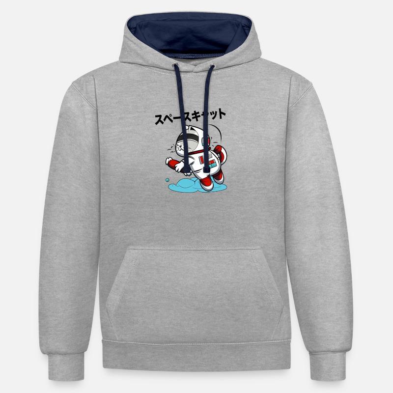 CHAT DE L’ESPACE JAPONAIS - Sweat à capuche contrasté - gris chiné/bleu marine
