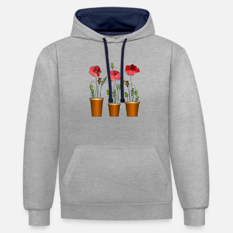 Fleur - Sweat à capuche contrasté - gris chiné/bleu marine