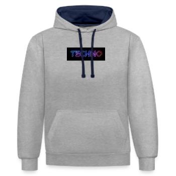 Techno Neon Glitch Text - Kontrast-Hoodie - Grau meliert/Navy - Vorne - Liana (172cm) & Jaron (178cm)