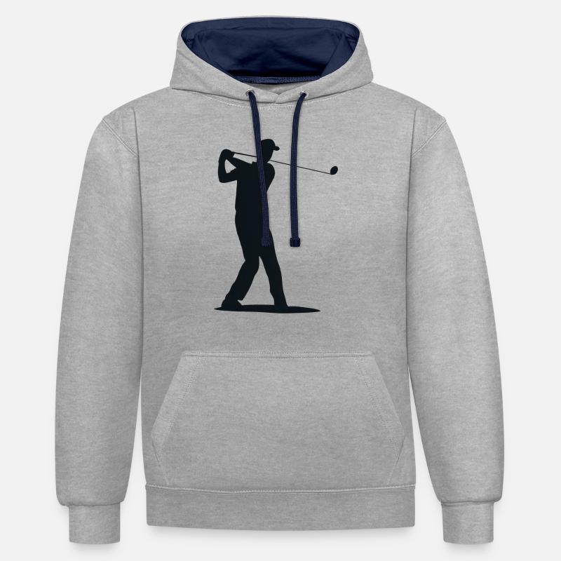 Silhouette de golfeur - Tee Golf - Sweat à capuche contrasté - gris chiné/bleu marine