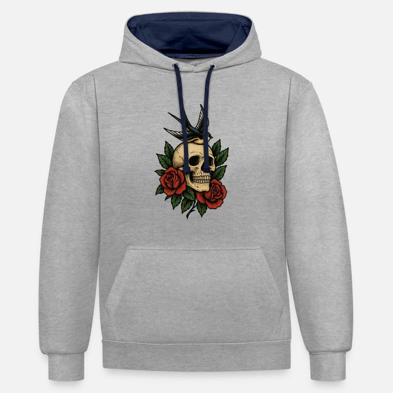 Éternelle Liberté - Sweat à capuche contrasté - gris chiné/bleu marine