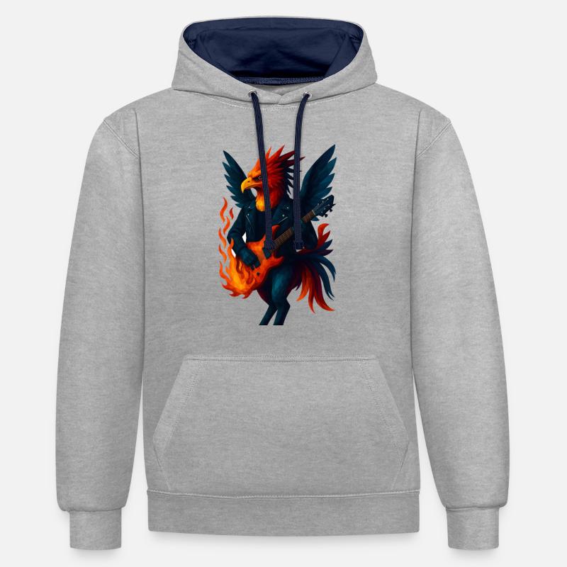 WPAP Style Animals - Guitariste Phoenix - Sweat à capuche contrasté - gris chiné/bleu marine