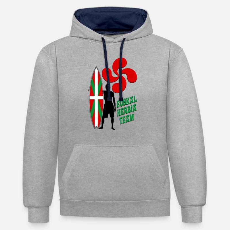 Basque Surfing - Sweat à capuche contrasté - gris chiné/bleu marine