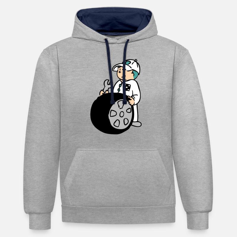 Pit Crew - Sweat à capuche contrasté - gris chiné/bleu marine