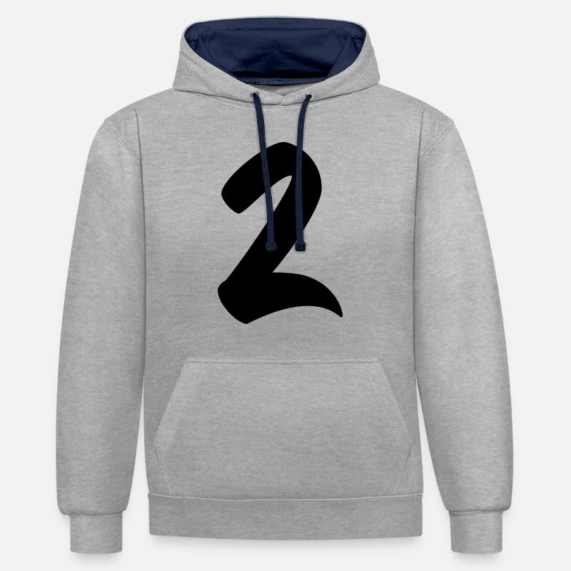 2 - Sweat à capuche contrasté - gris chiné/bleu marine