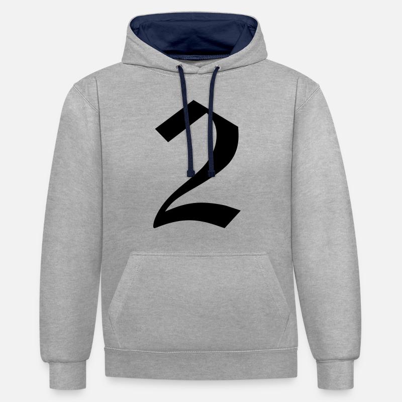 2 - Sweat à capuche contrasté - gris chiné/bleu marine