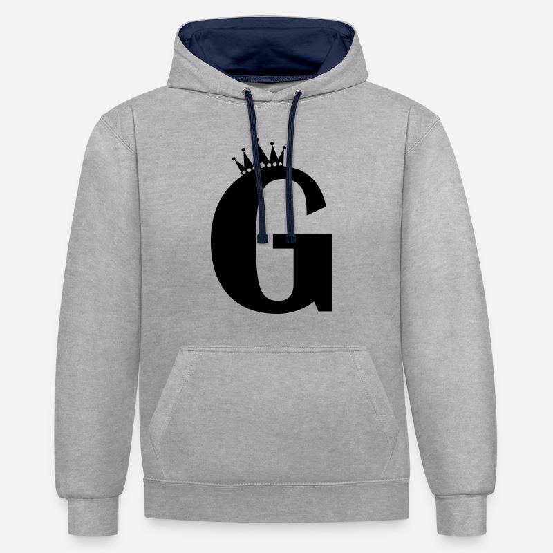 lettre G couronne - Sweat à capuche contrasté - gris chiné/bleu marine