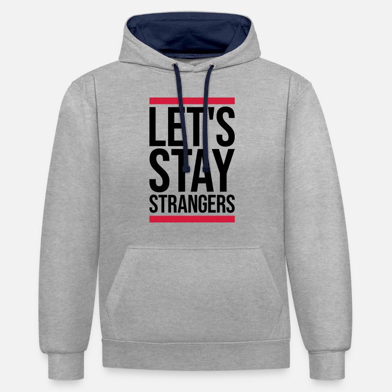 Citation Restons Strangers - Sweat à capuche contrasté - gris chiné/bleu marine