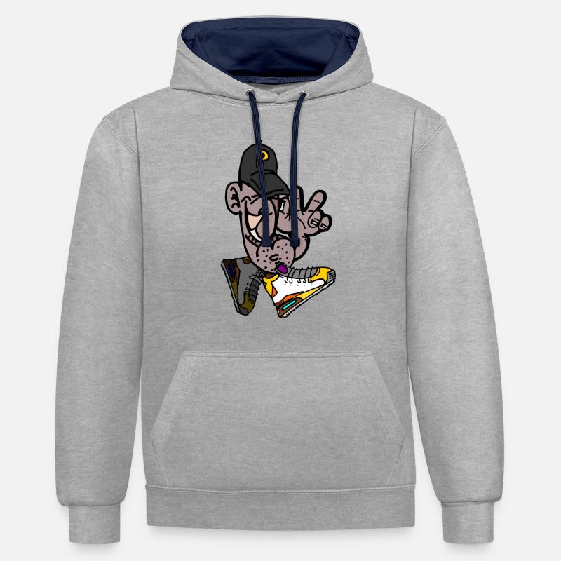 Peopster - Sweat à capuche contrasté - gris chiné/bleu marine