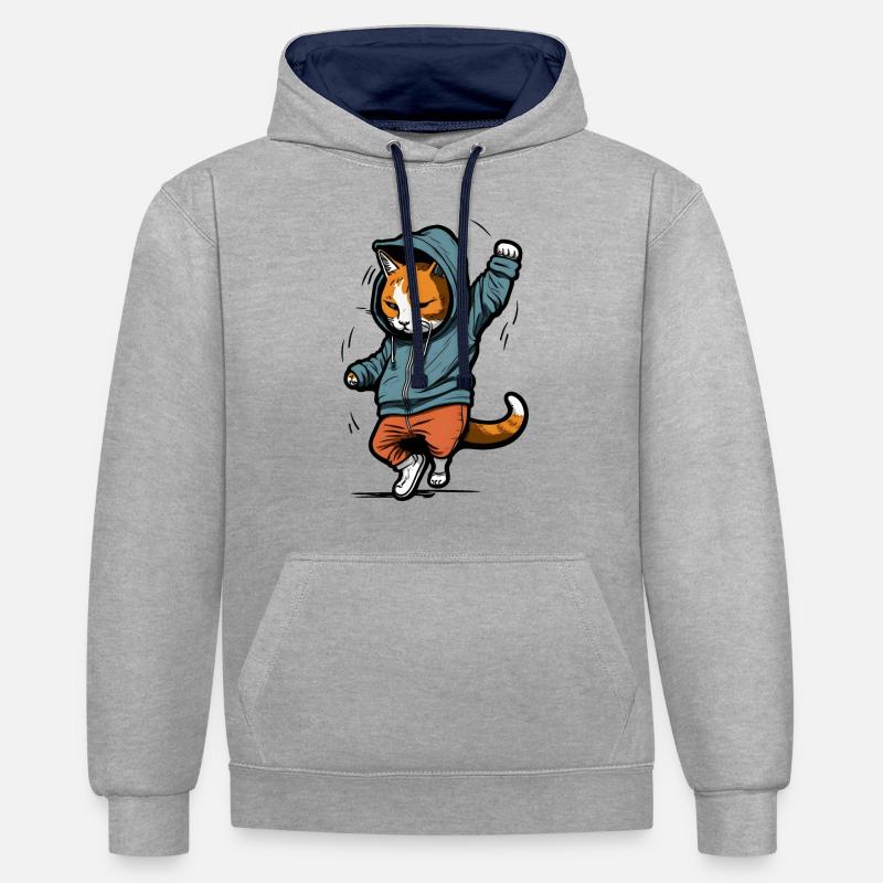 DancingCatHipHop - Sweat à capuche contrasté - gris chiné/bleu marine