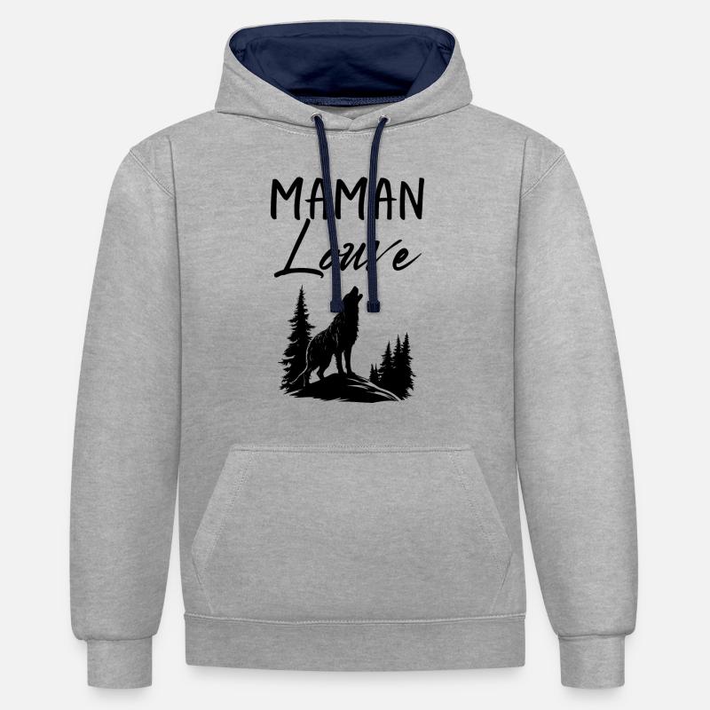Maman Louve 4 - Sweat à capuche contrasté - gris chiné/bleu marine