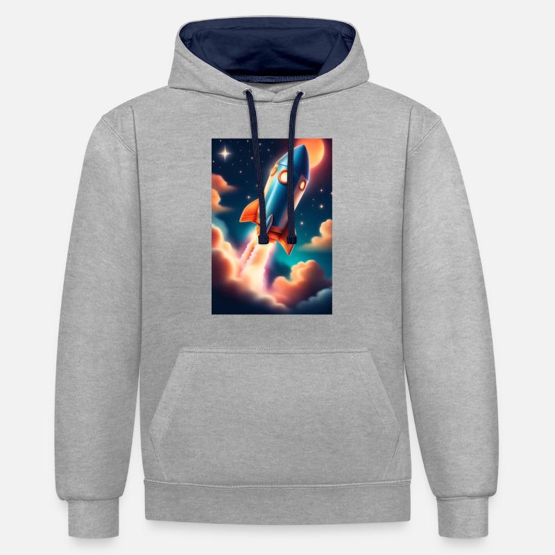 Fusée - Sweat à capuche contrasté - gris chiné/bleu marine