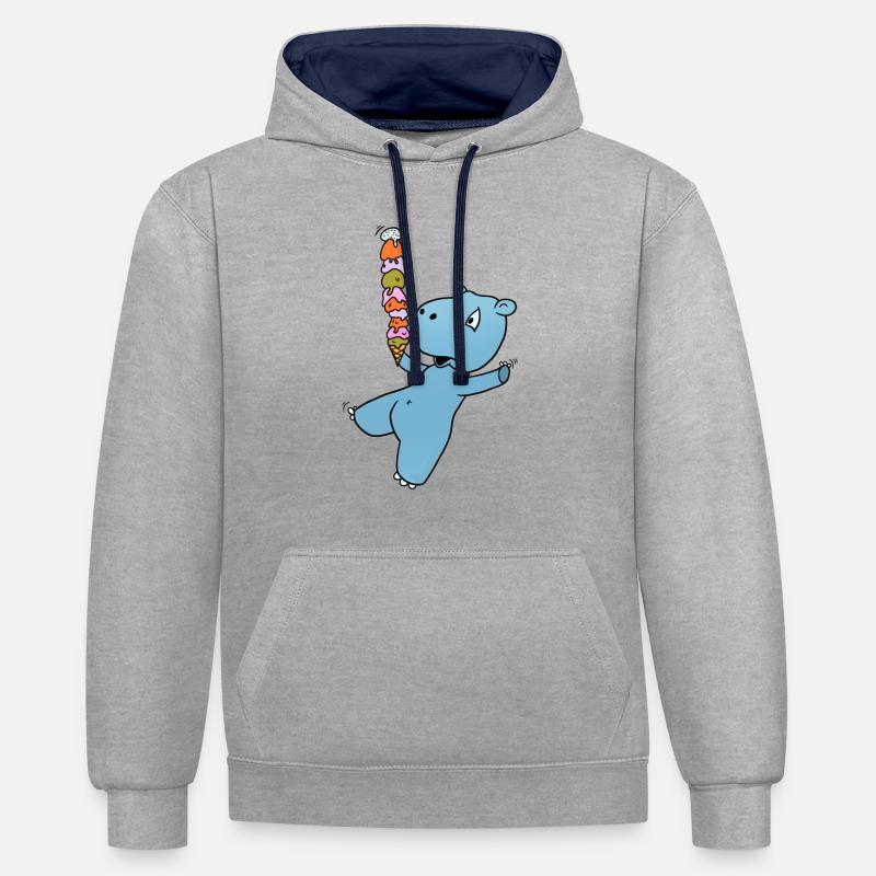 Nilpferd Eis - Kontrast-Hoodie - Grau meliert/Navy