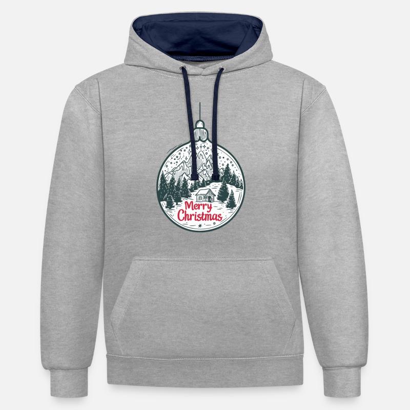 SPREAD Frohe Weihnachtskugel - Kontrast-Hoodie - Grau meliert/Navy