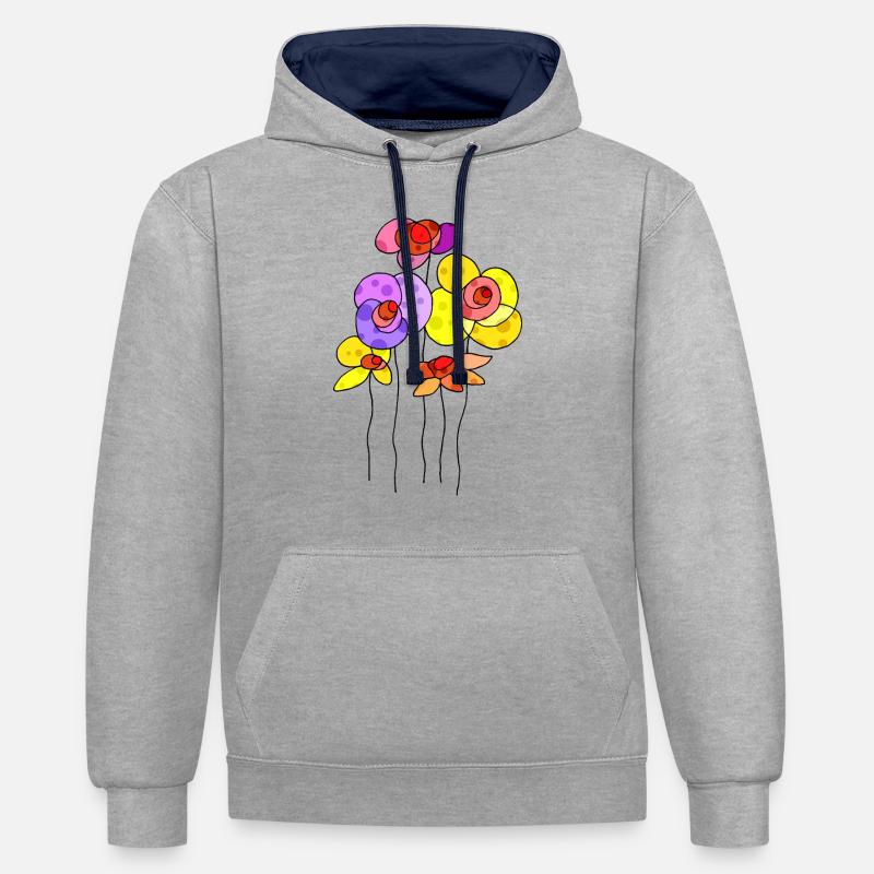 Fleur - Sweat à capuche contrasté - gris chiné/bleu marine