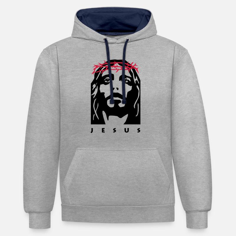 jesus - Sweat à capuche contrasté - gris chiné/bleu marine