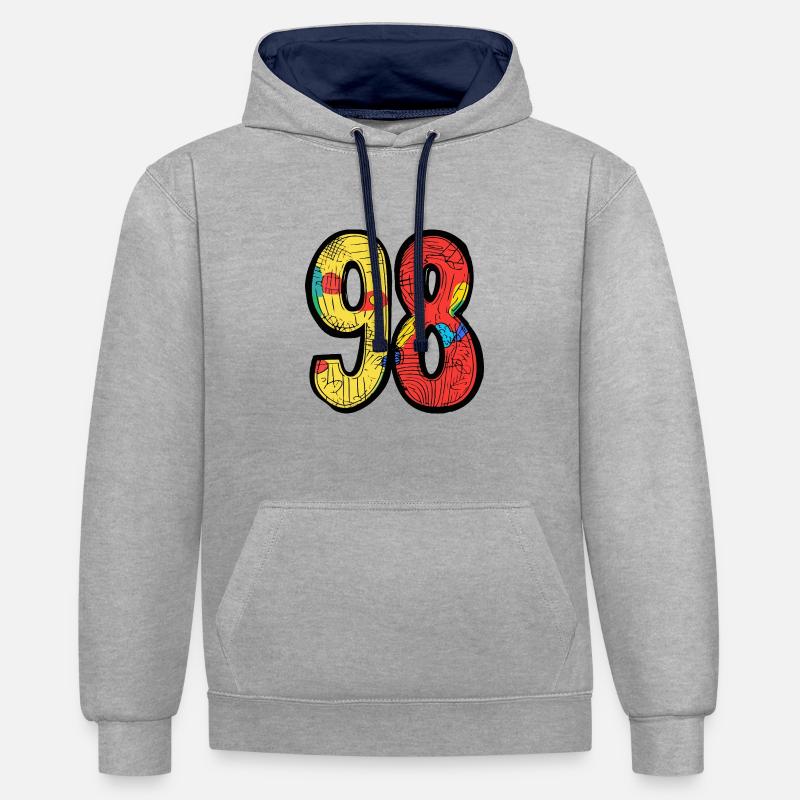 98 Symbole numérique - Sweat à capuche contrasté - gris chiné/bleu marine