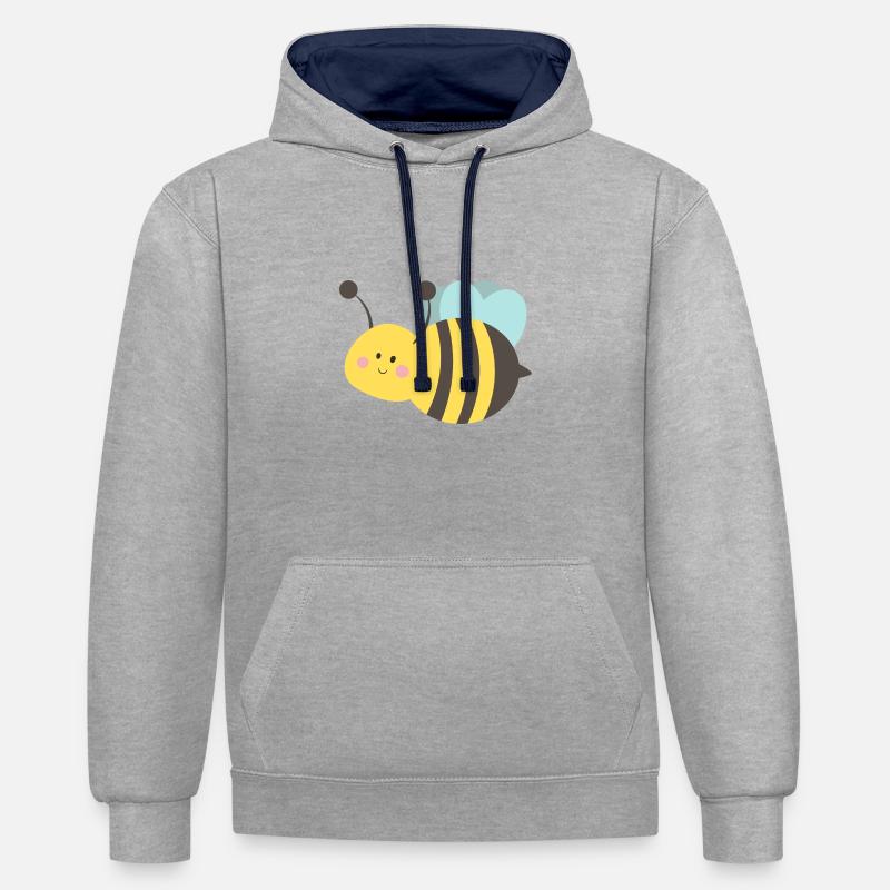 Abeille - Sweat à capuche contrasté - gris chiné/bleu marine
