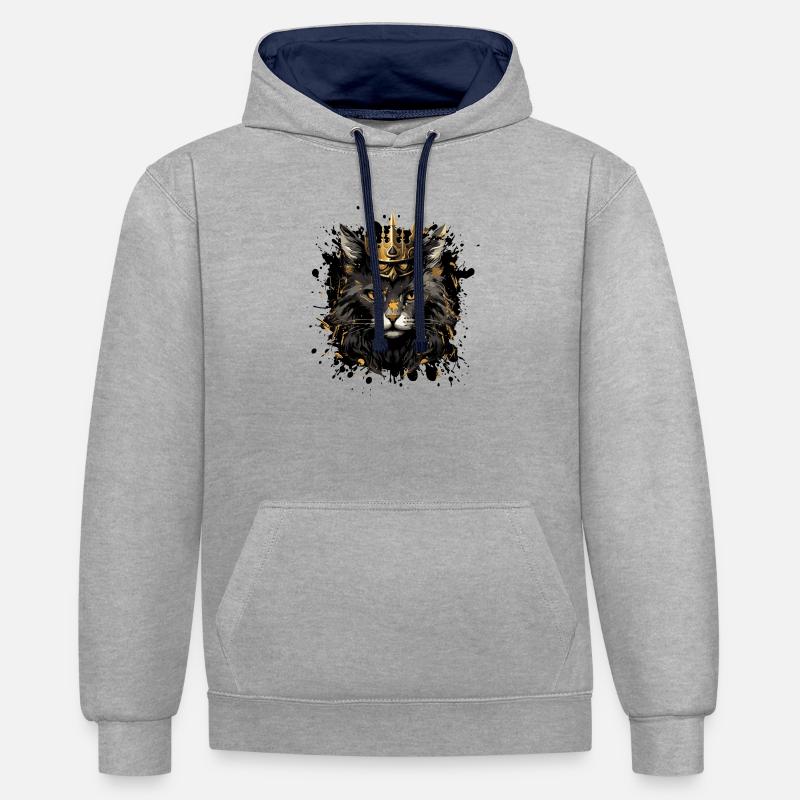 Couronne d’animal de chat - Sweat à capuche contrasté - gris chiné/bleu marine