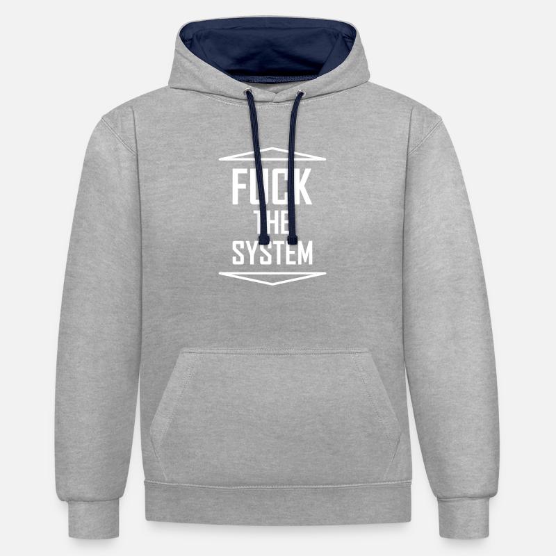 BAISER LE SYSTÈME - Sweat à capuche contrasté - gris chiné/bleu marine