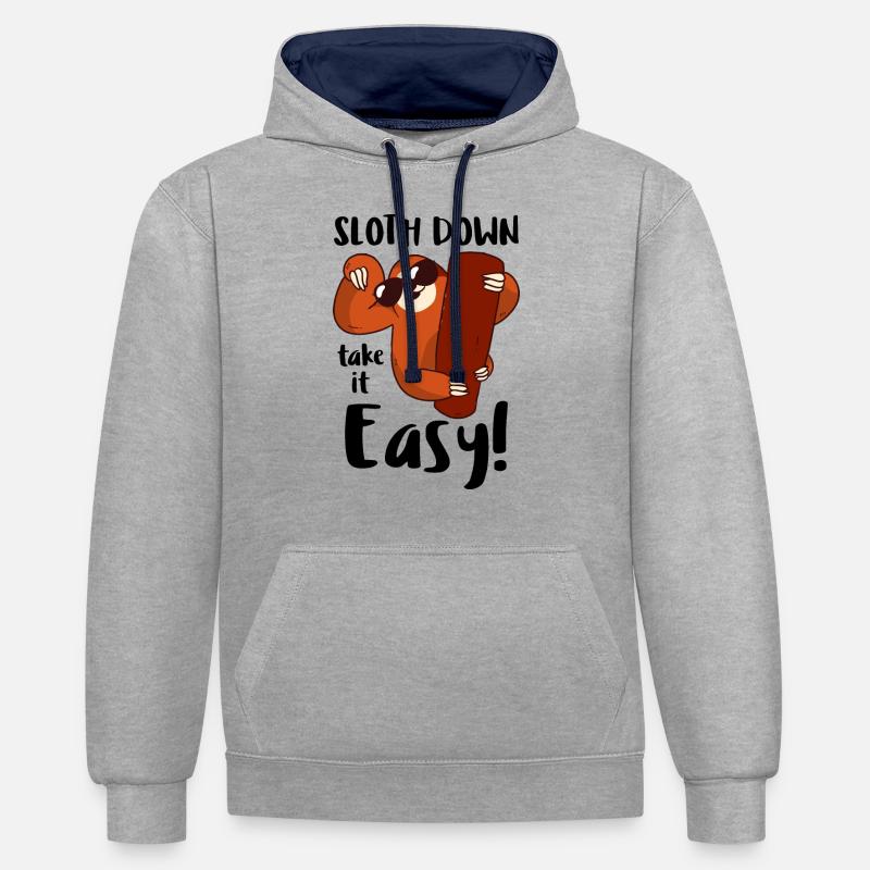 Faultier slow down/ Sloth down - Kontrast-Hoodie - Grau meliert/Navy