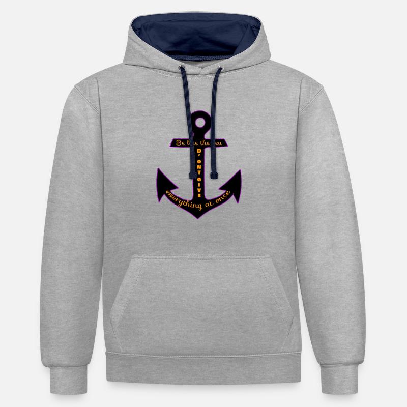 D'ont give everything at once - Sweat à capuche contrasté - gris chiné/bleu marine