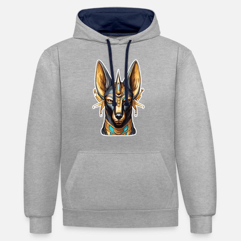 Egypte / Pharaon / Momies / Hiéroglyphes / Sphinx - Sweat à capuche contrasté - gris chiné/bleu marine