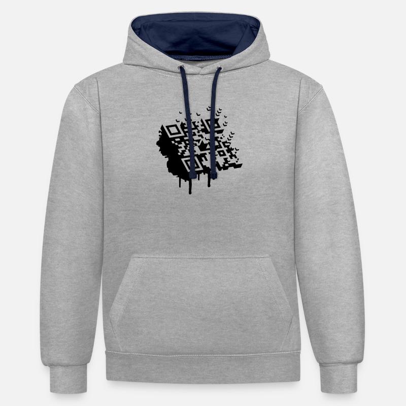3D Barcode als Graffiti - Kontrast-Hoodie - Grau meliert/Navy