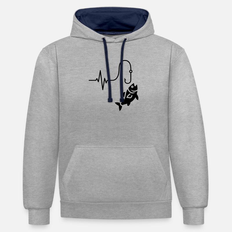 Silhouette de poisson pulsé ECG - Sweat à capuche contrasté - gris chiné/bleu marine