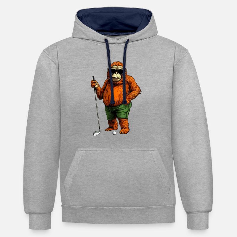 Monkey Golf - Sweat à capuche contrasté - gris chiné/bleu marine