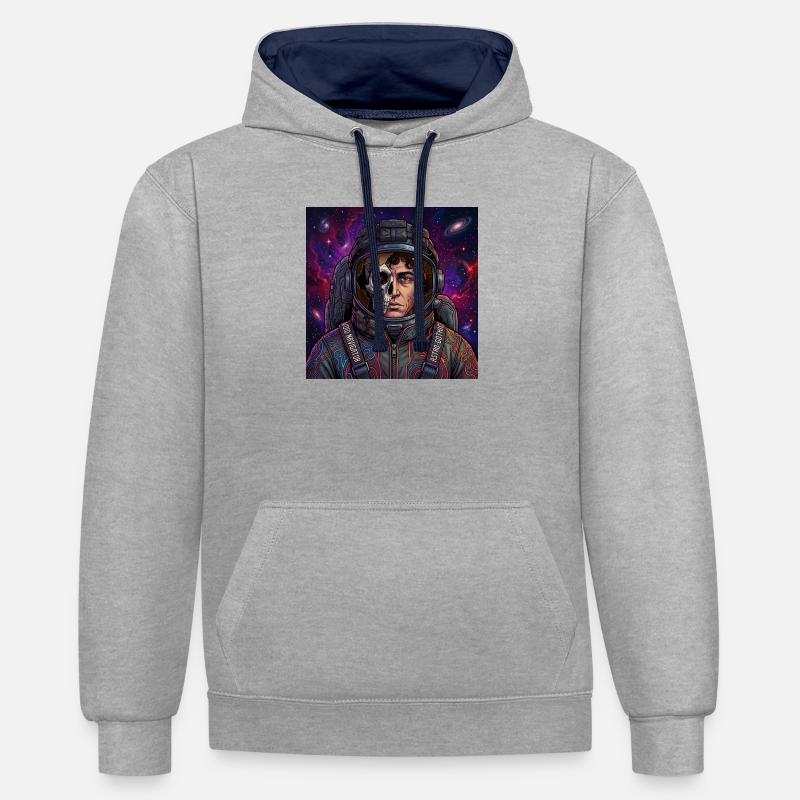 Morts dans l’espace - Sweat à capuche contrasté - gris chiné/bleu marine
