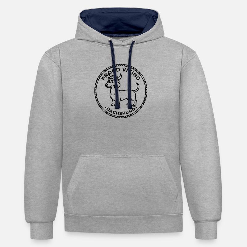 Fierté viking teckel - Sweat à capuche contrasté - gris chiné/bleu marine