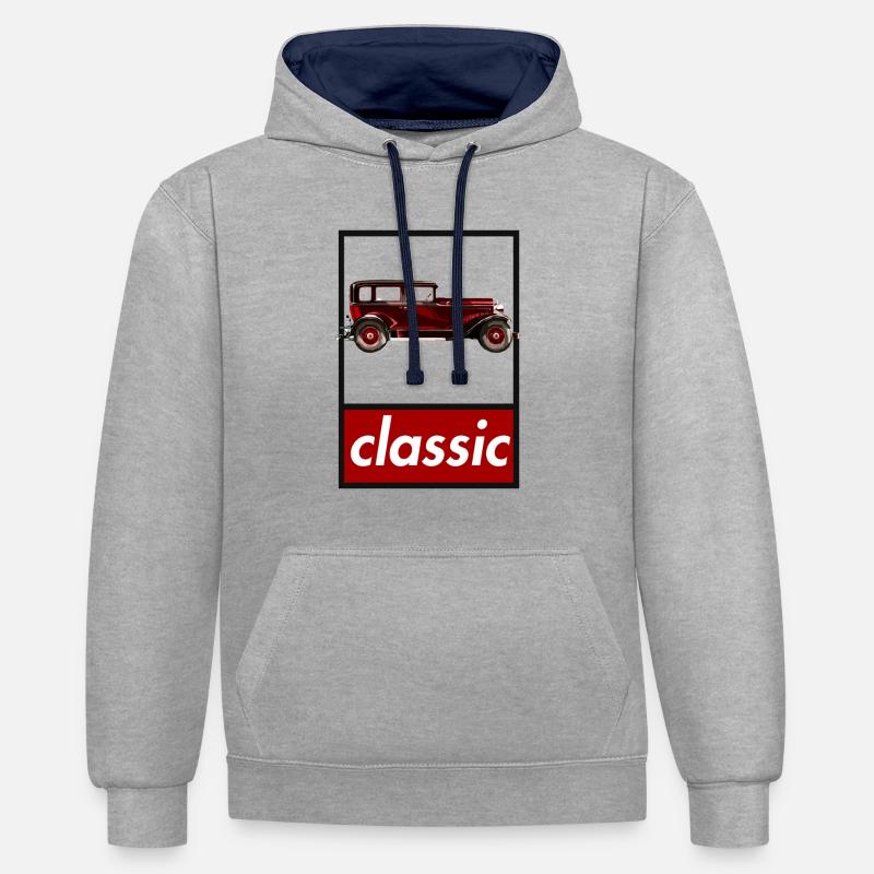 voiture classique rouge classique - Sweat à capuche contrasté - gris chiné/bleu marine