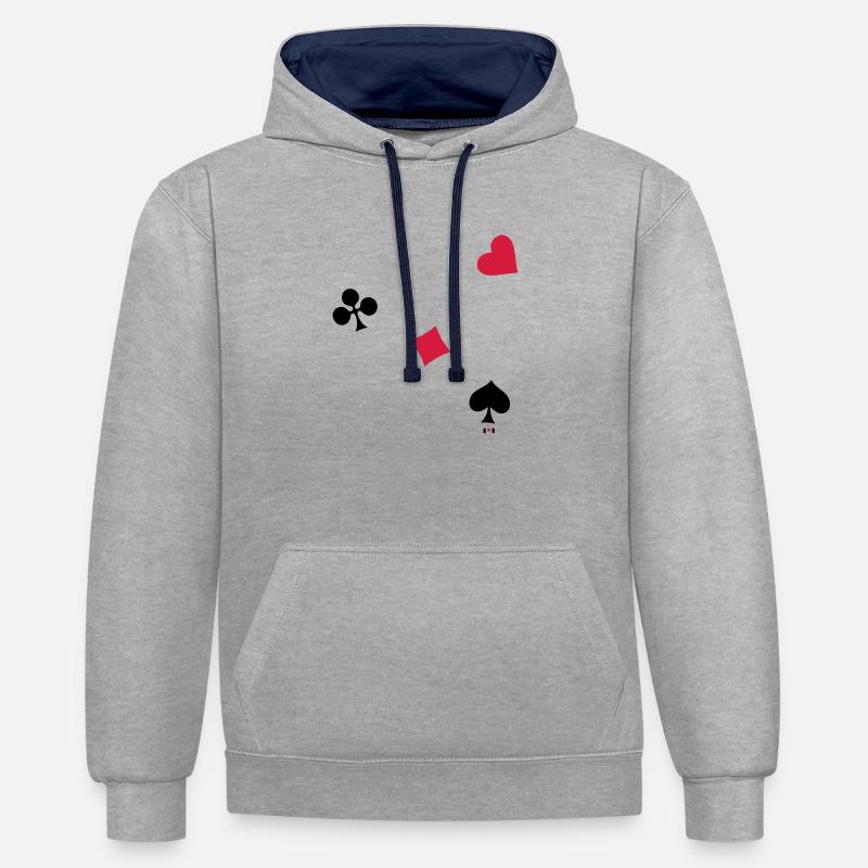 cartes à jouer - Sweat à capuche contrasté - gris chiné/bleu marine