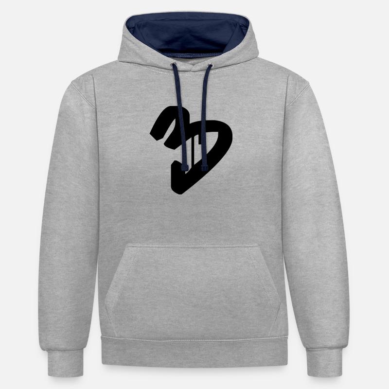 Graffiti : 3 - Sweat à capuche contrasté - gris chiné/bleu marine