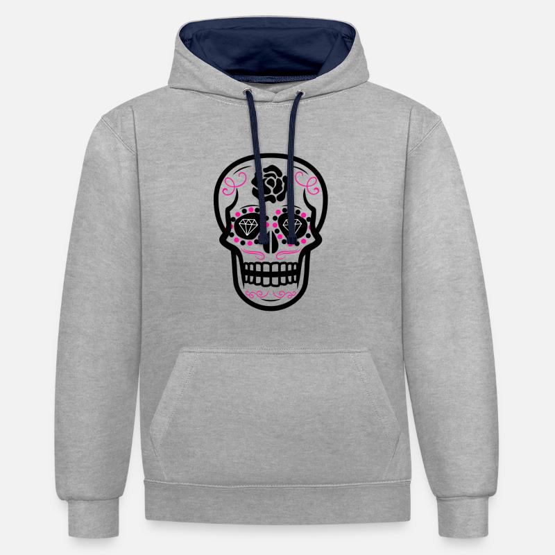 Sugar Skull Diamond Rose Rose - Sweat à capuche contrasté - gris chiné/bleu marine