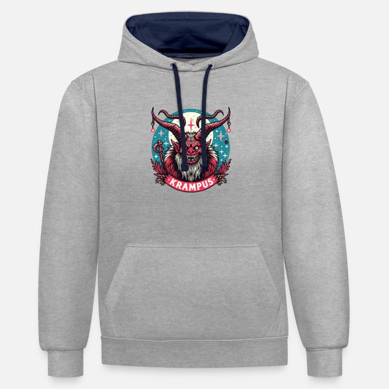 Logo de Noël Krampus - Sweat à capuche contrasté - gris chiné/bleu marine