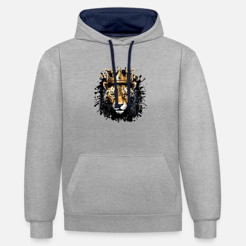 Guépard : Couronne d’animal - Sweat à capuche contrasté - gris chiné/bleu marine