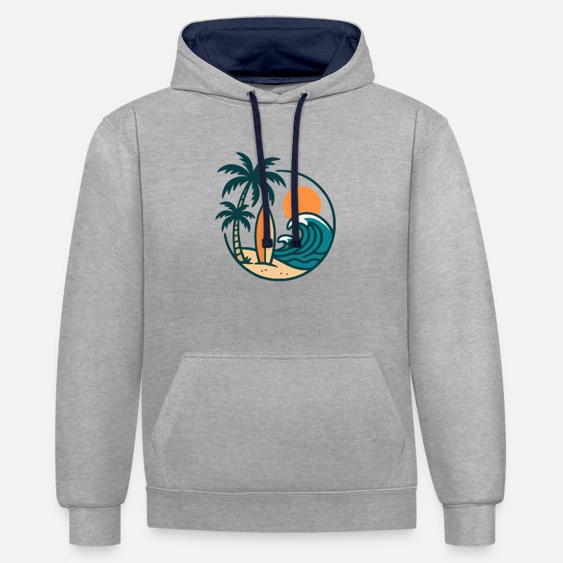 Planche de surf de l’île - Sweat à capuche contrasté - gris chiné/bleu marine