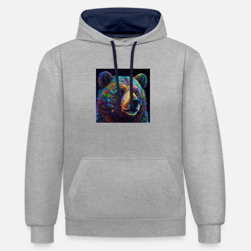 Farbiger Bär, einzigartiges Design - Kontrast-Hoodie - Grau meliert/Navy