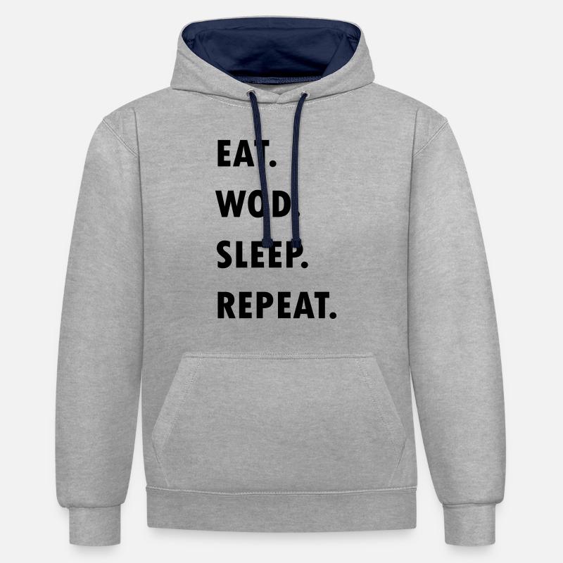 Eat. WOD. Sleep. Repeat. - Sweat à capuche contrasté - gris chiné/bleu marine