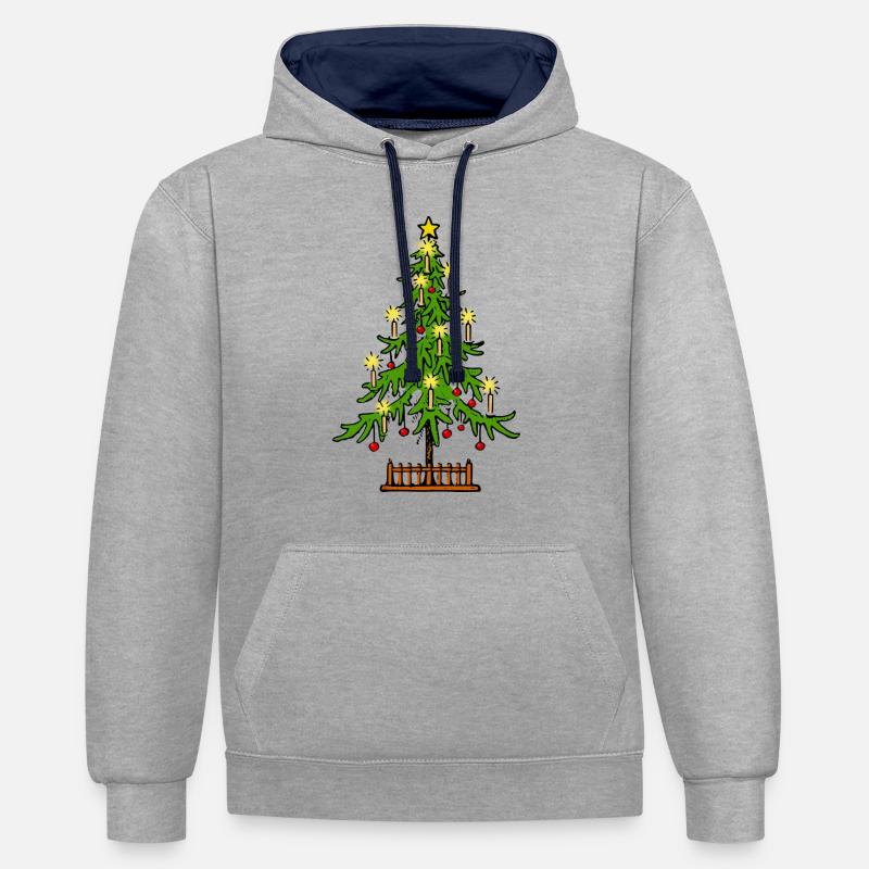 ARBRE DE NOËL - Sweat à capuche contrasté - gris chiné/bleu marine