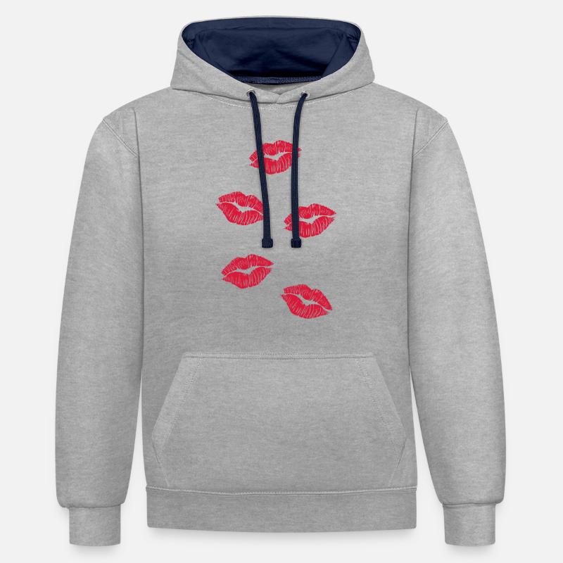 cinq bouches de baiser - Sweat à capuche contrasté - gris chiné/bleu marine