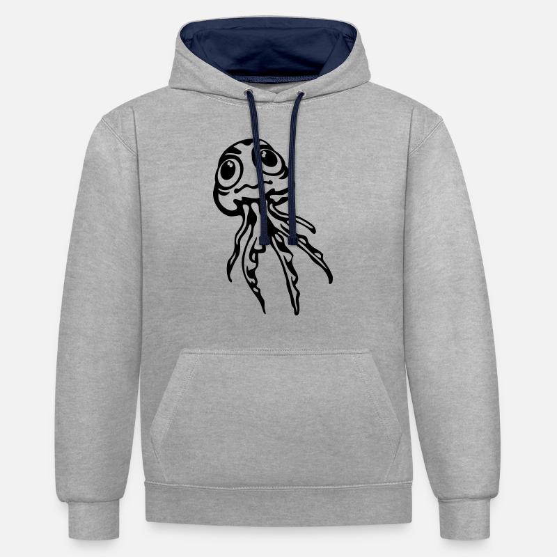 Méduse - Sweat à capuche contrasté - gris chiné/bleu marine